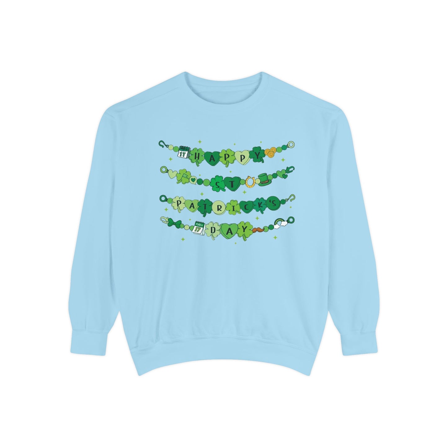 Happy St. Patrick's Day Sweatshirt | Festive Green Charm Bracelet Design | Irish Holiday Sweater