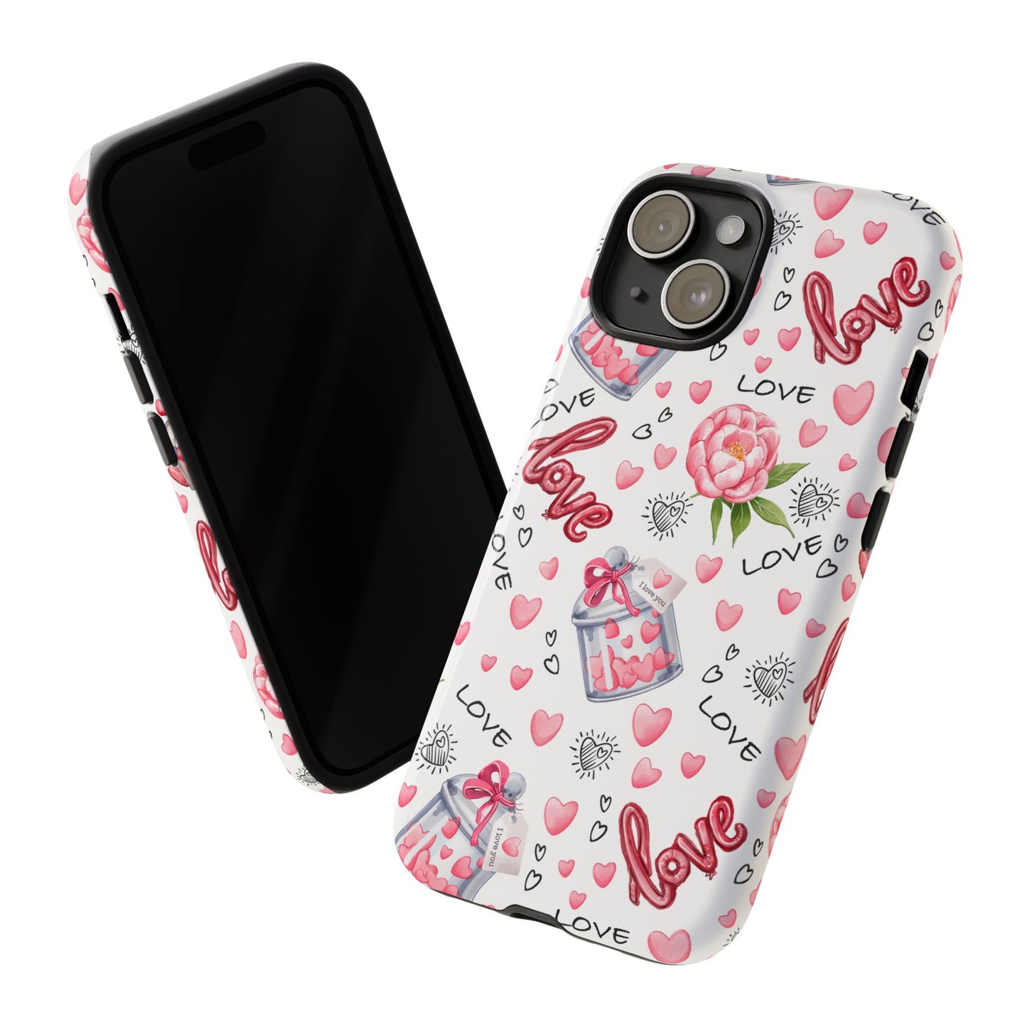 Romantic Heart & Floral Love Durable Phone Case