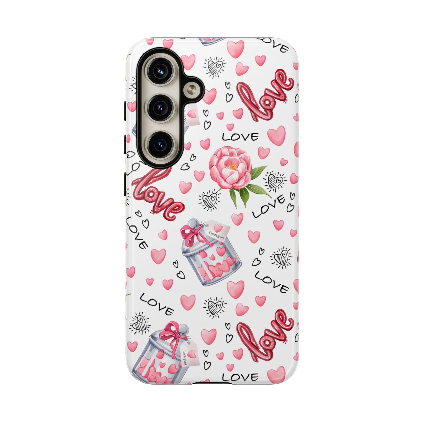 Romantic Heart & Floral Love Durable Phone Case