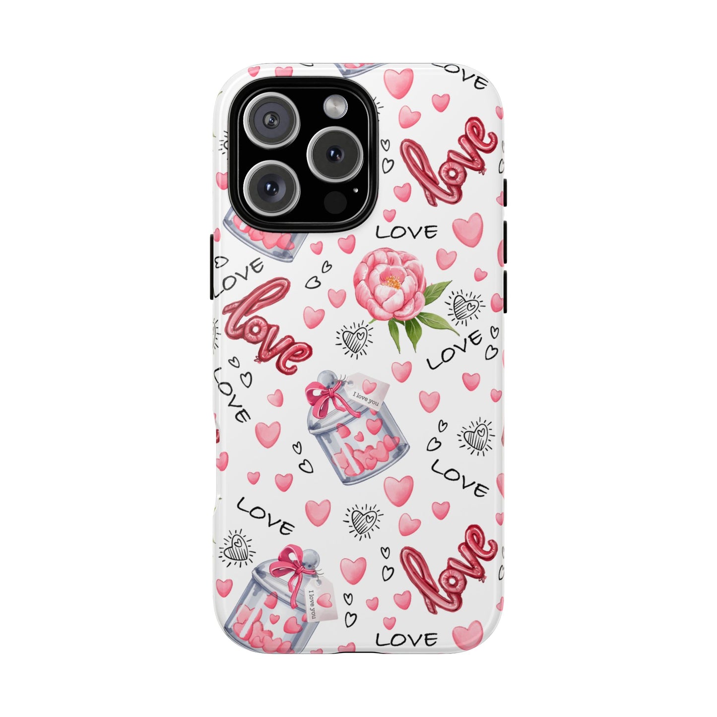 Romantic Heart & Floral Love Durable Phone Case