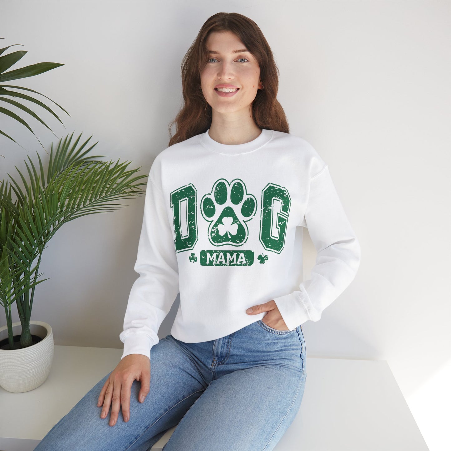Lucky Dog Mama St. Paddy's Day Sweatshirt - Green Paw Print Sweater