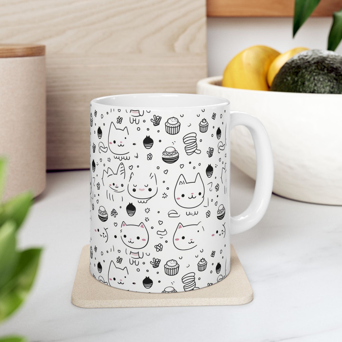 Purr-fectly Adorable Cat & Cupcake Print Ceramic Mug