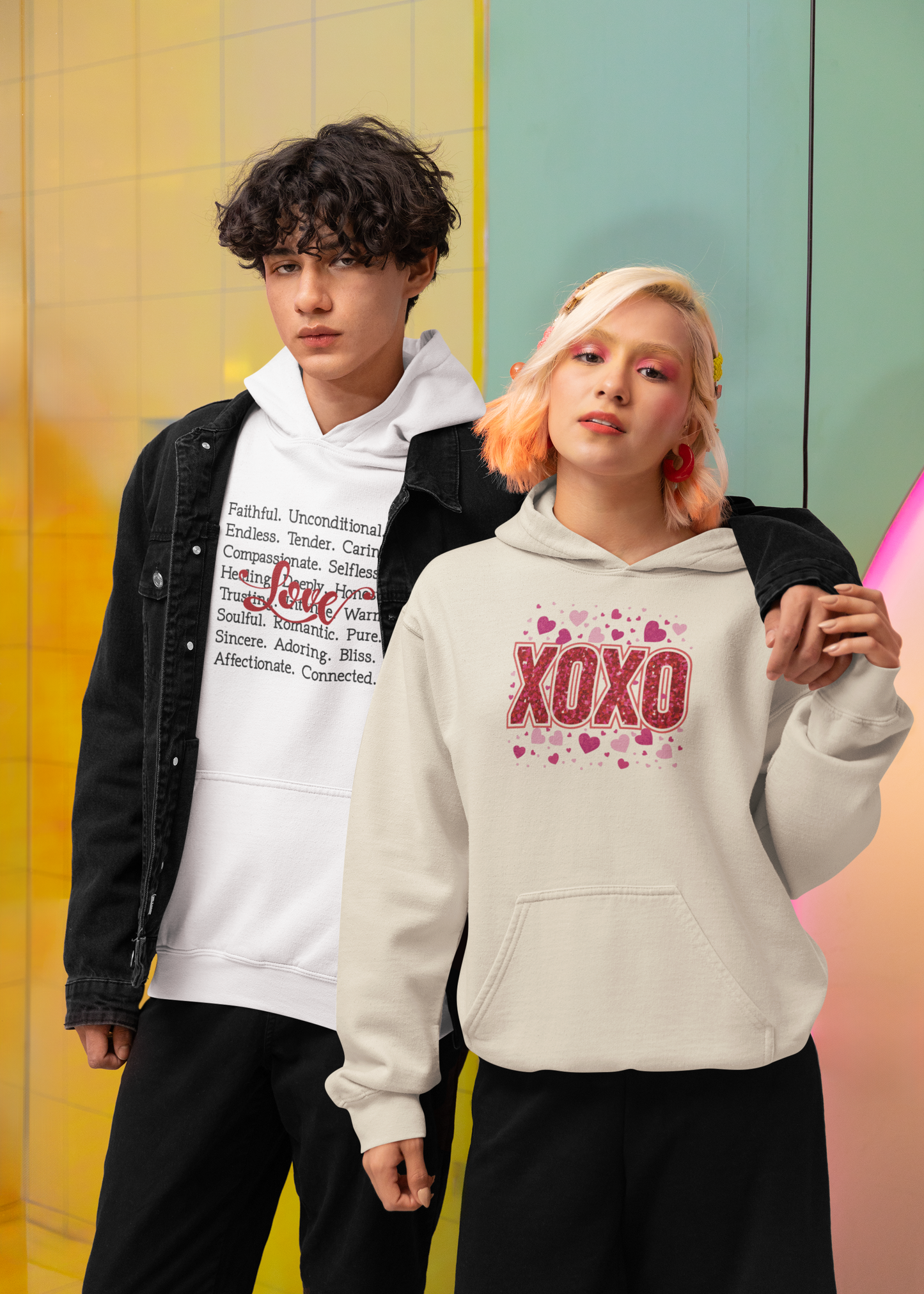 Personalized Love Words Hooded Sweatshirt - Customizable with Your Lover's Name