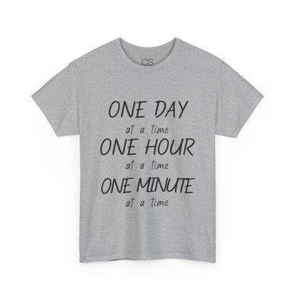 Motivational Unisex Heavy Cotton Tee – 'One Day at a Time' Humor Design