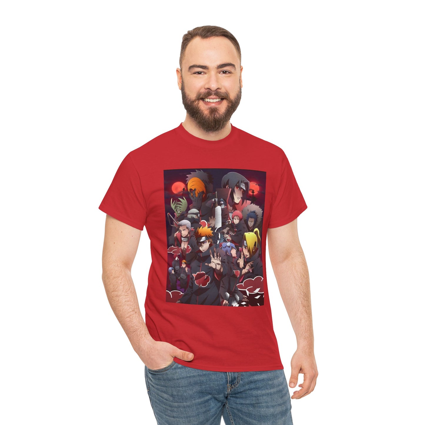 Unisex Heavy Cotton Naruto Akatsuki Anime Front and Back Printed Tee