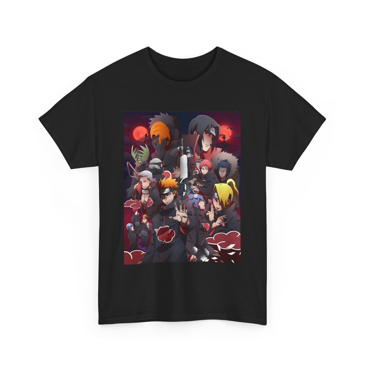 Unisex Heavy Cotton Naruto Akatsuki Anime Front and Back Printed Tee