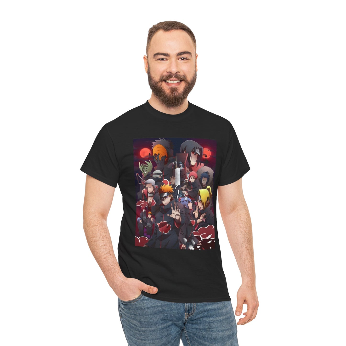 Unisex Heavy Cotton Naruto Akatsuki Anime Front and Back Printed Tee