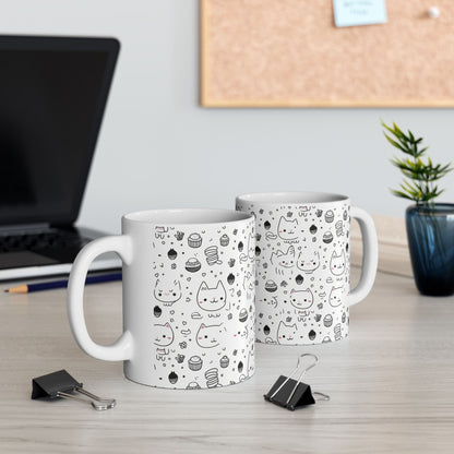 Purr-fectly Adorable Cat & Cupcake Print Ceramic Mug