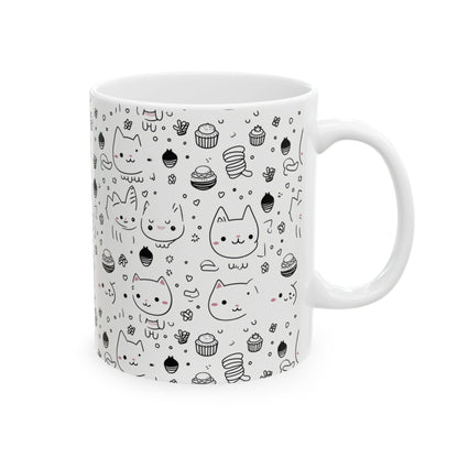 Purr-fectly Adorable Cat & Cupcake Print Ceramic Mug