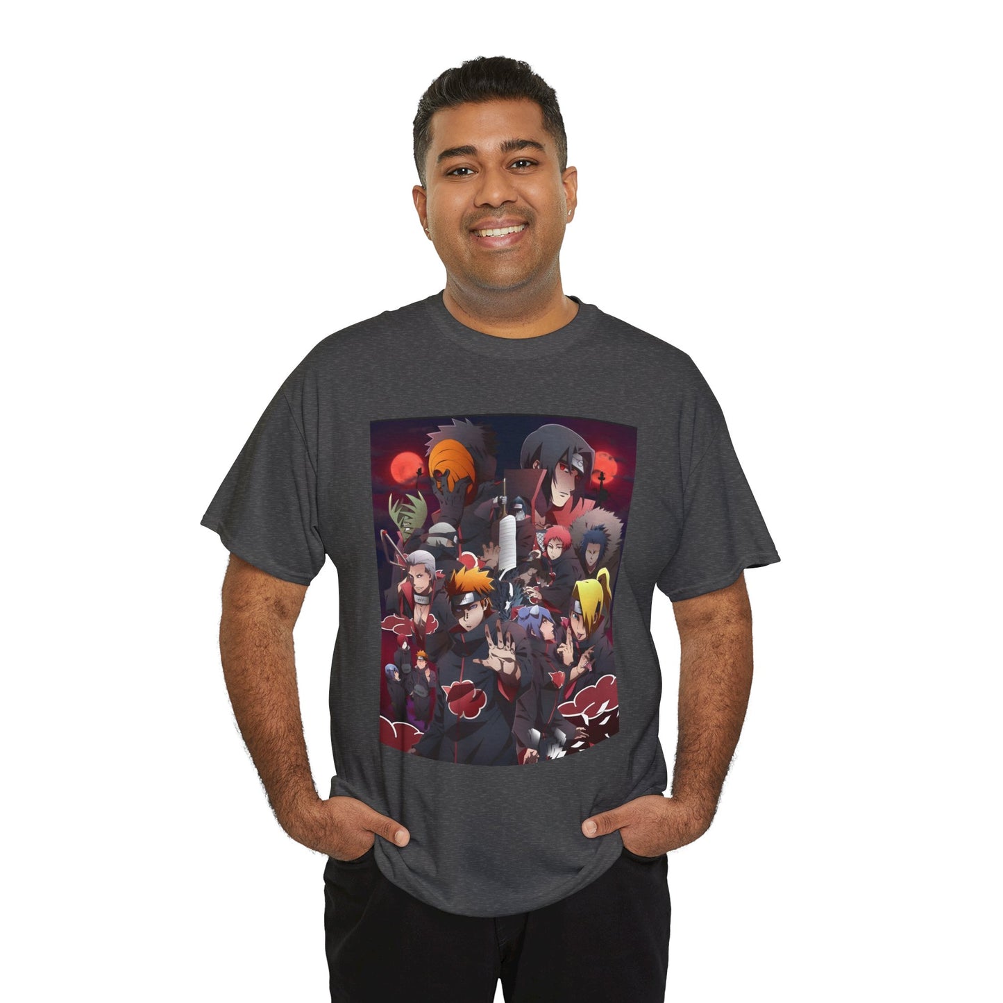 Unisex Heavy Cotton Naruto Akatsuki Anime Front and Back Printed Tee