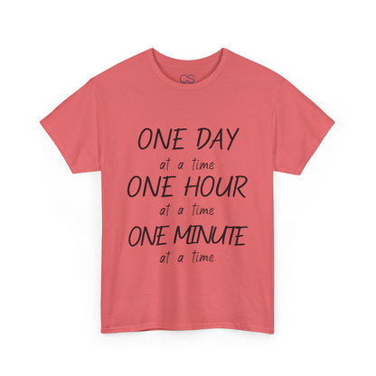 Motivational Unisex Heavy Cotton Tee – 'One Day at a Time' Humor Design