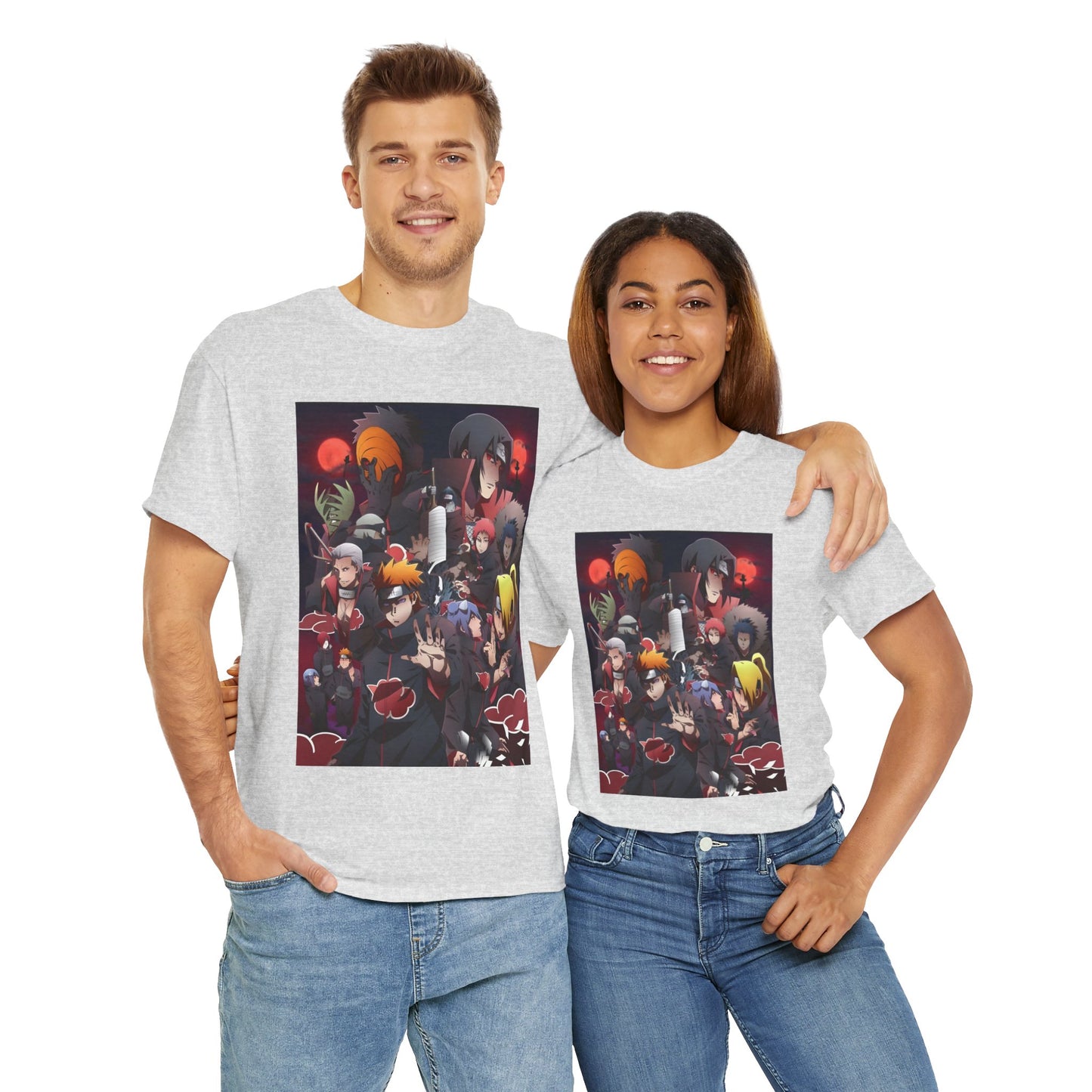 Unisex Heavy Cotton Naruto Akatsuki Anime Front and Back Printed Tee