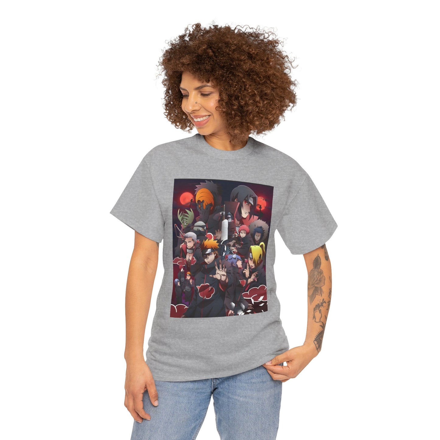 Unisex Heavy Cotton Naruto Akatsuki Anime Front and Back Printed Tee