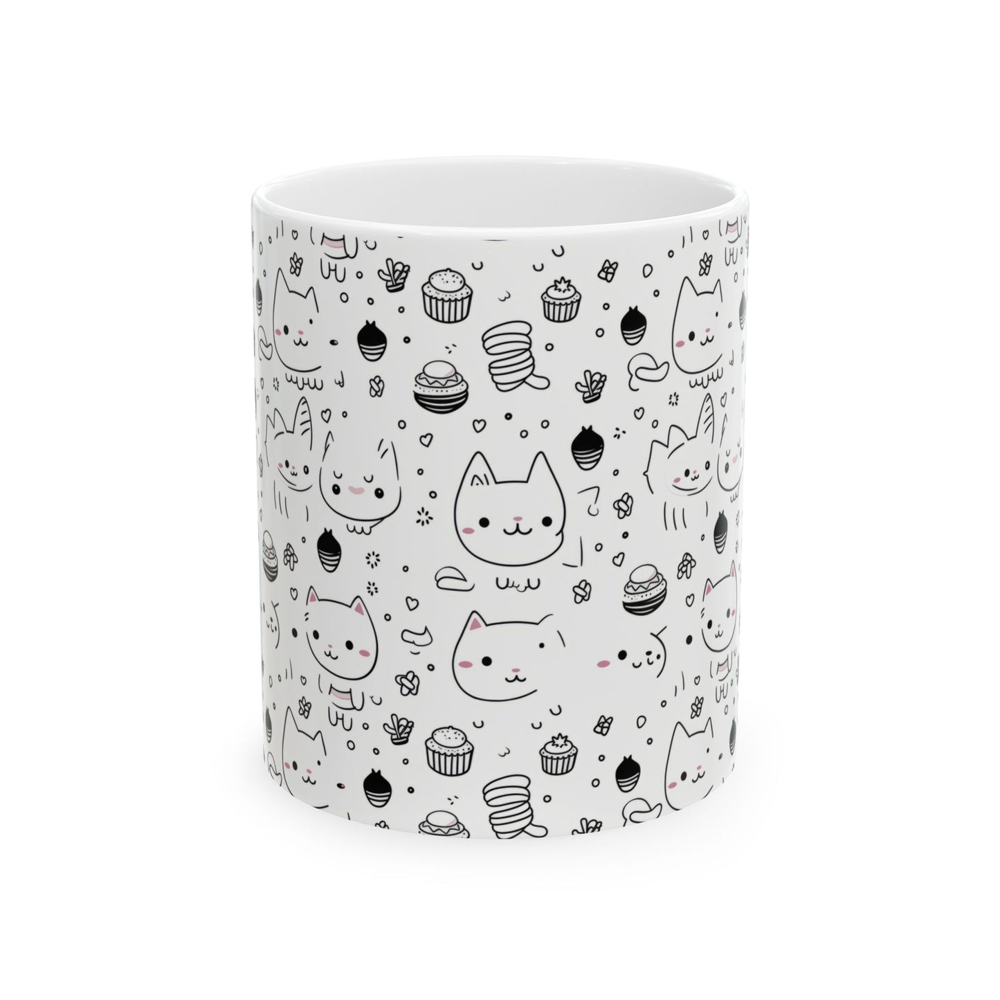 Purr-fectly Adorable Cat & Cupcake Print Ceramic Mug