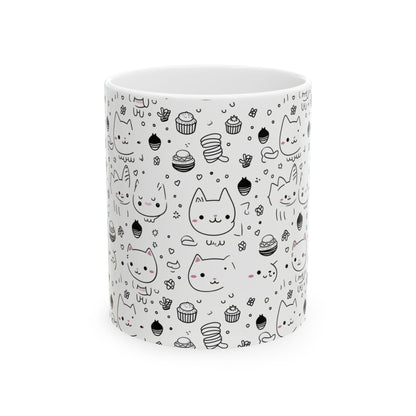Purr-fectly Adorable Cat & Cupcake Print Ceramic Mug