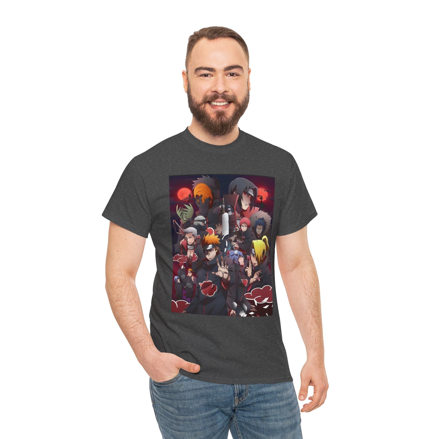 Unisex Heavy Cotton Naruto Akatsuki Anime Front and Back Printed Tee