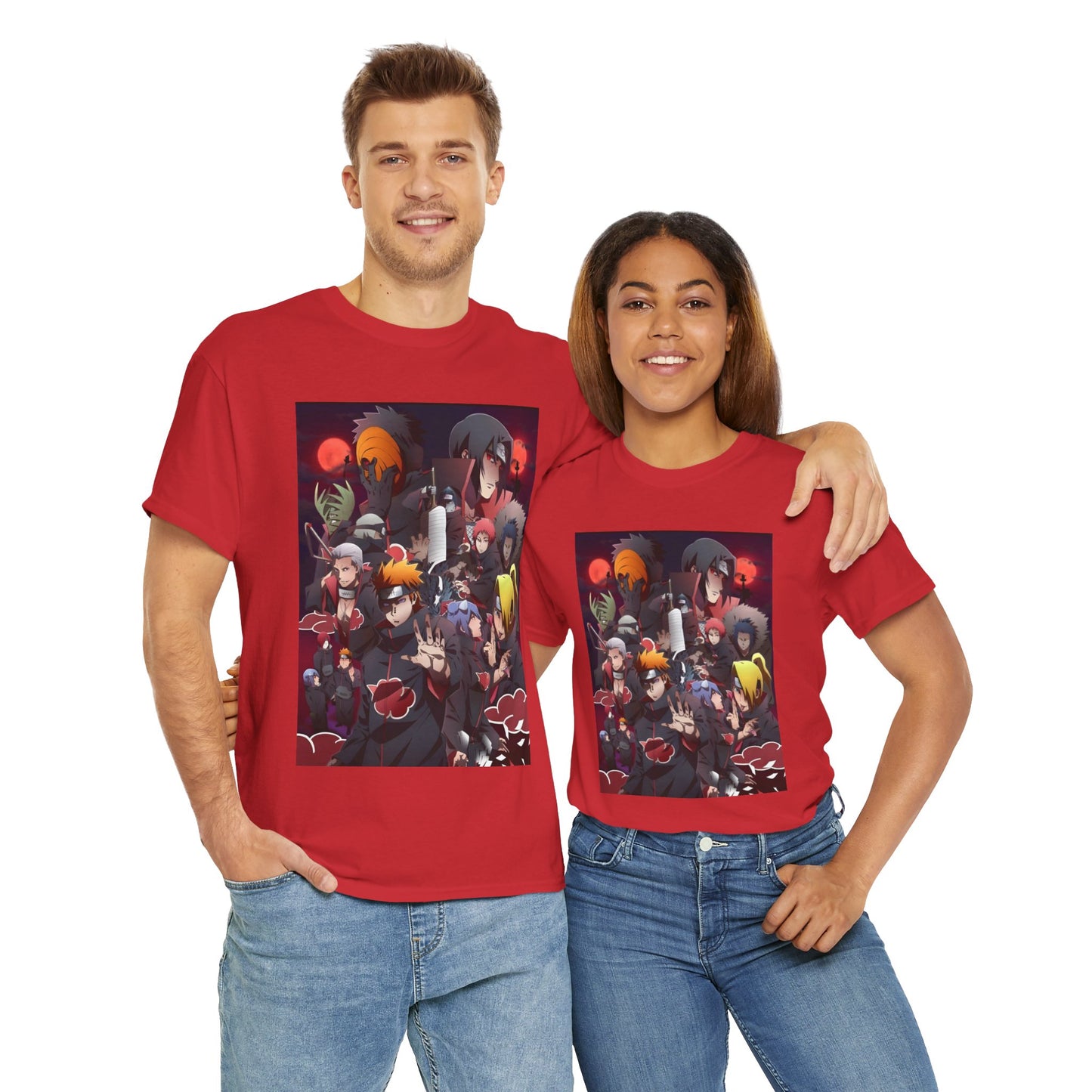 Unisex Heavy Cotton Naruto Akatsuki Anime Front and Back Printed Tee