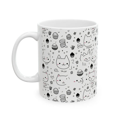 Purr-fectly Adorable Cat & Cupcake Print Ceramic Mug