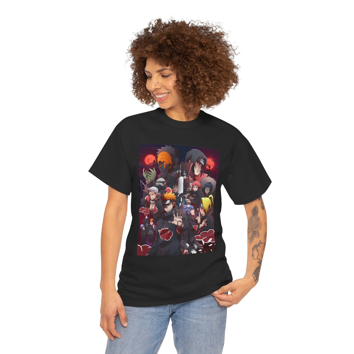 Unisex Heavy Cotton Naruto Akatsuki Anime Front and Back Printed Tee