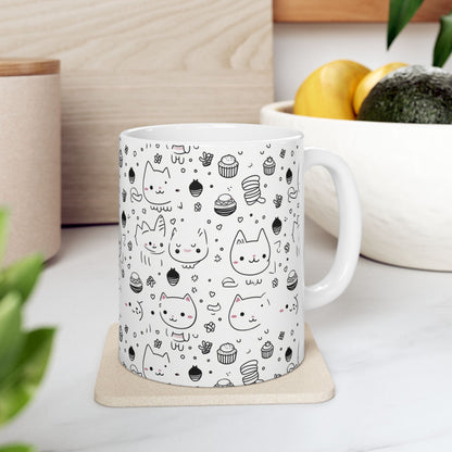 Purr-fectly Adorable Cat & Cupcake Print Ceramic Mug