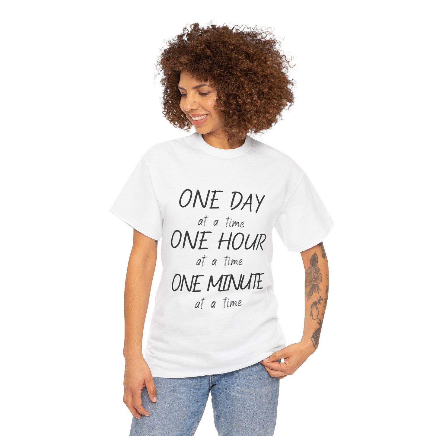 Motivational Unisex Heavy Cotton Tee – 'One Day at a Time' Humor Design