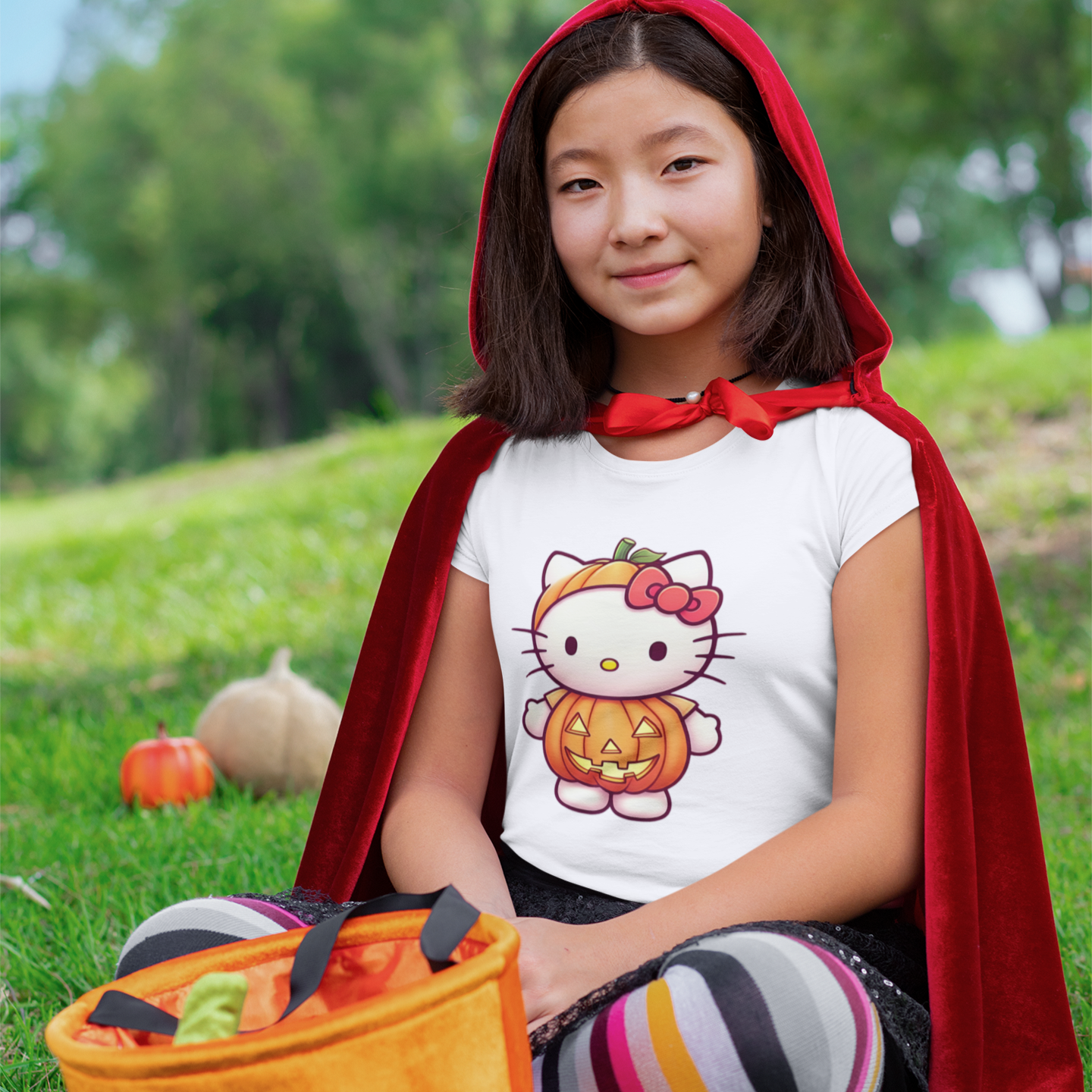 Hello Kitty Halloween Pumpkin Kids Heavy Cotton T-shirt