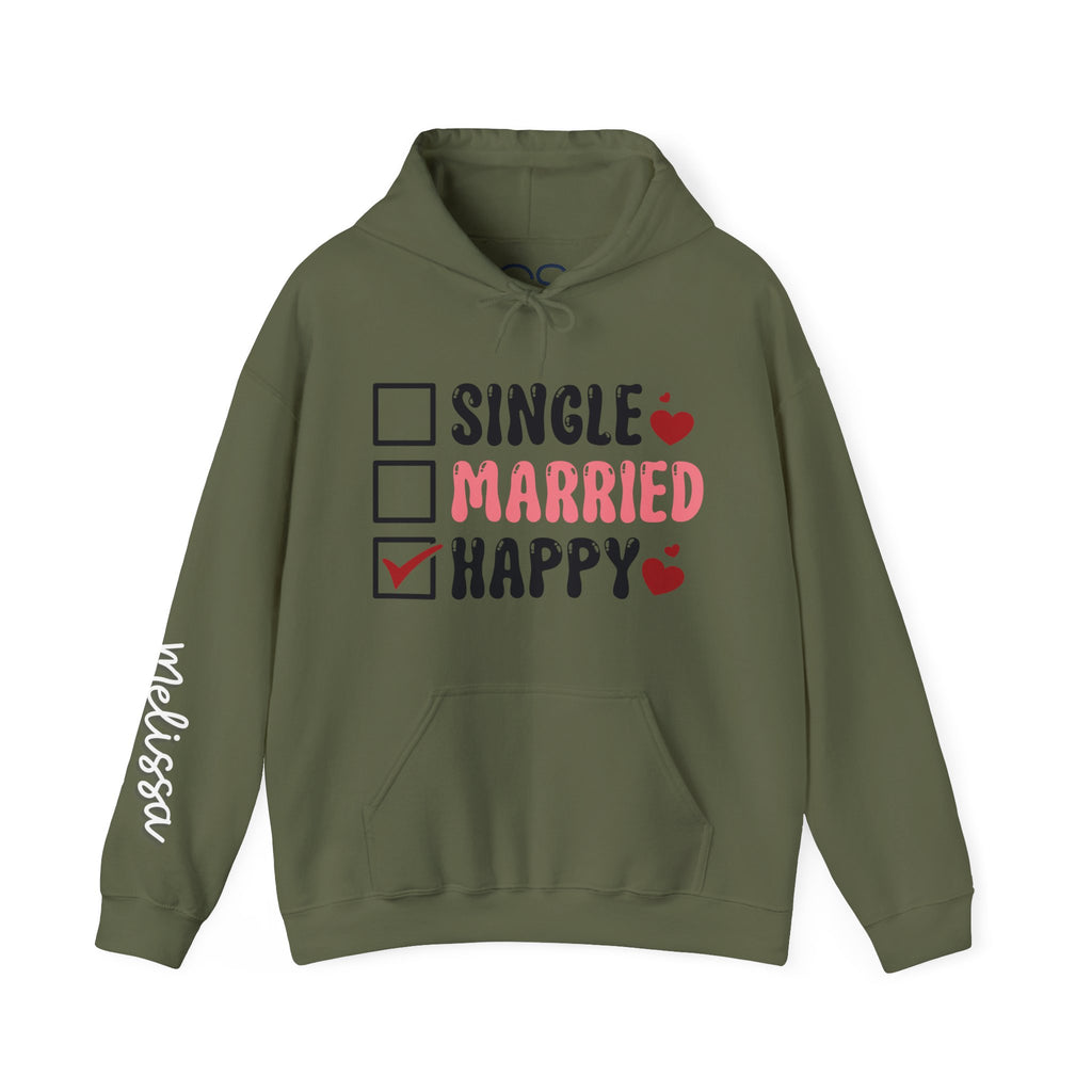 Single? Married? HAPPY! Personalized Hooded Sweatshirt | Cozy Fleece Lined | Perfect for Cold Days - Image 3