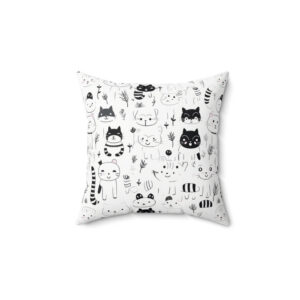 Charming Kitty-Themed Spun Polyester Throw Pillow | Soft Durable Fabric | Home Decor Essential