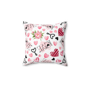 Charming Love & Floral Pattern Spun Polyester Square Pillow | Soft Durable Fabric | Home Decor Essential