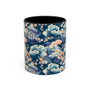 Elegant Japanese Floral & Cloud Ceramic Mug