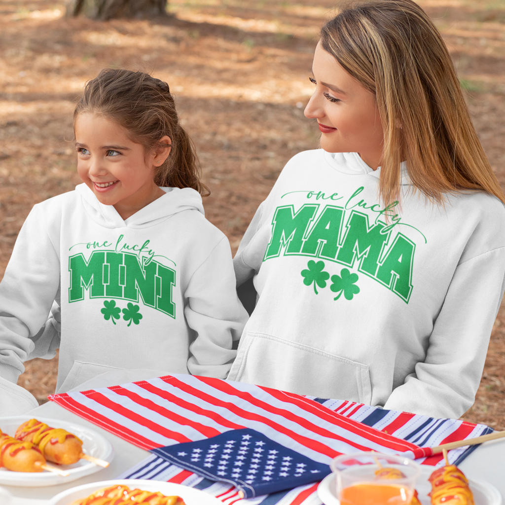 One Lucky Mama & Mini Matching St. Patrick's Day Hoodie Set | Cozy Fleece Lined | Perfect for Cold Days
